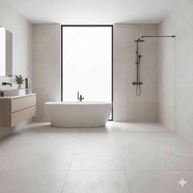 Když podlaha mizí a prostor roste. ✨ Vítejte ve světě ultra-minimalismu. Představujeme RAKO Betonico 80x80 cm –...